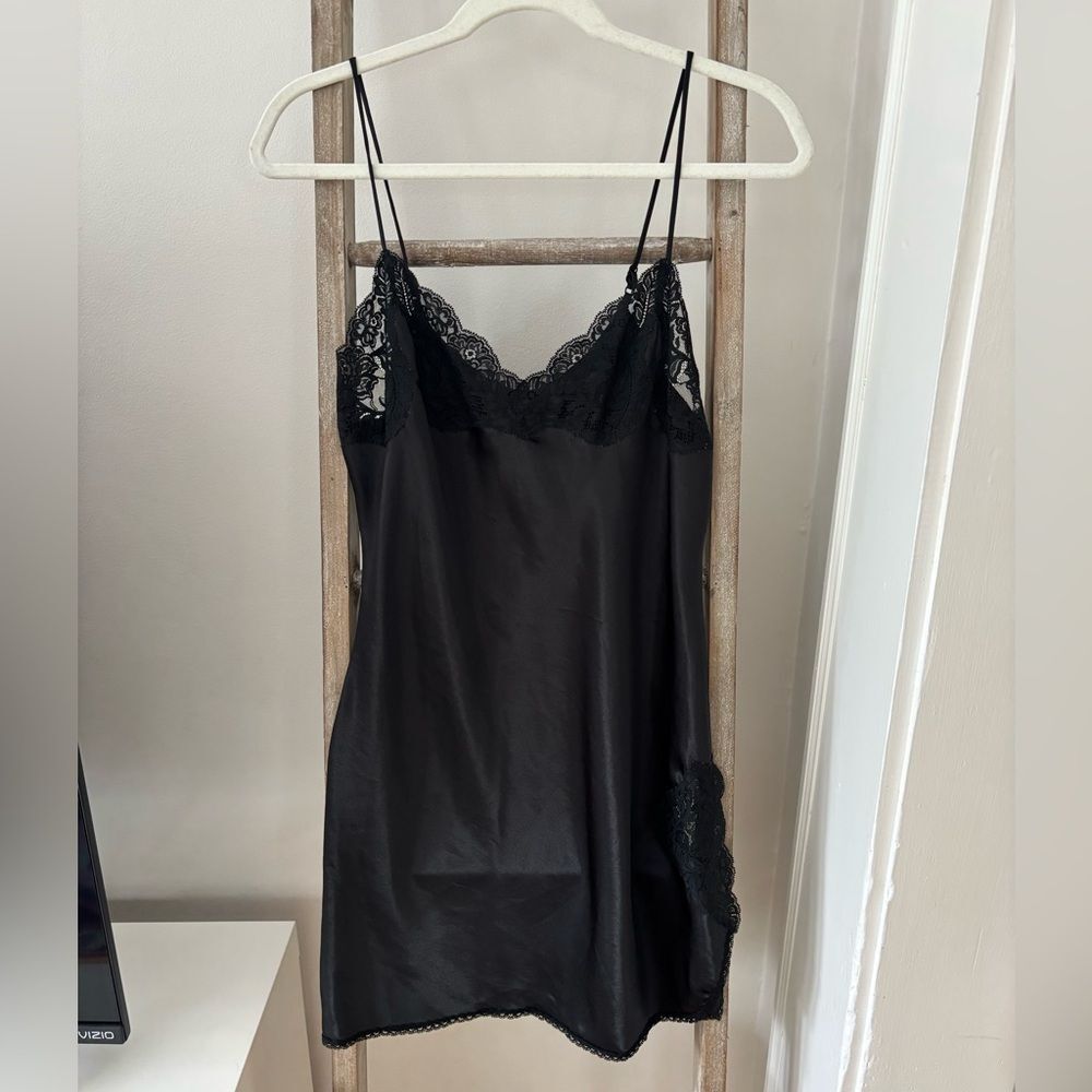 Vintage Wondermaid Satin and Lace Black Lingerie Slip